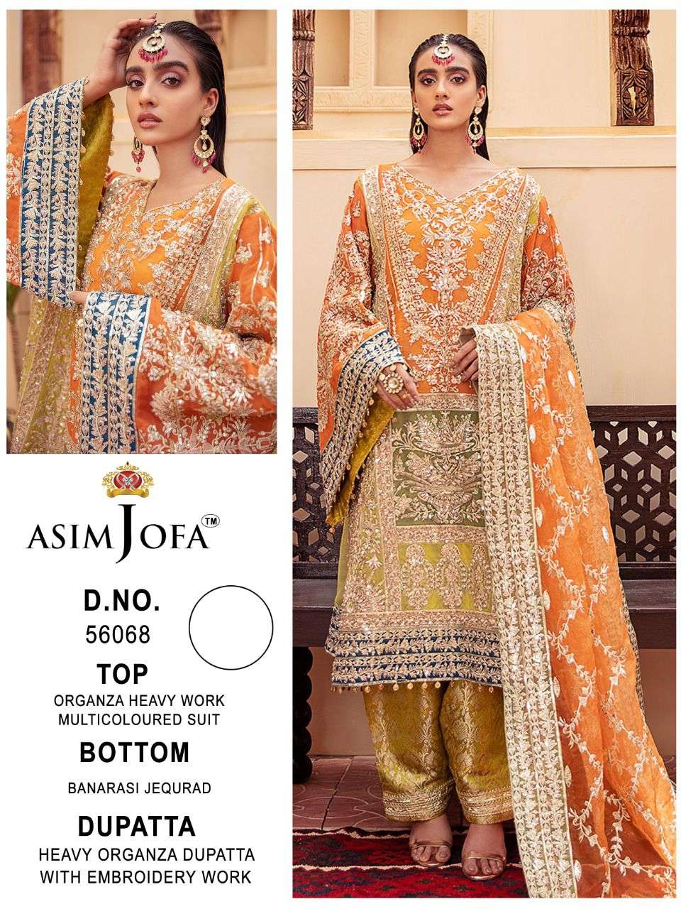 ASIM JOFA HIT DESIGN 56068 BY ASIM JOFA BEAUTIFUL PAKISTANI SUITS STYLISH COLORFUL FANCY CASUAL WEAR & ETHNIC WEAR ORGANZA EMBROIDERED DRESSES AT WHOLESALE PRICE