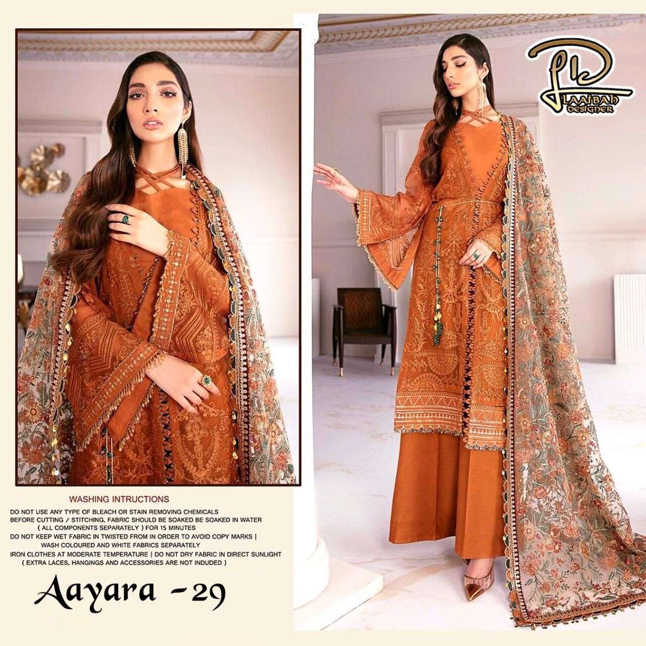 AAYARA 29 BY LAAIBAH DESIGNER BEAUTIFUL STYLISH PAKISATNI SUITS FANCY COLORFUL CASUAL WEAR & ETHNIC WEAR & READY TO WEAR GEORGETTE WITH EMBROIDERY DRESSES AT WHOLESALE PRICE