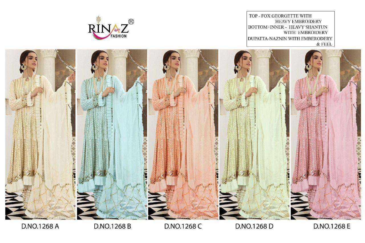 RINAZ 1268 COLOURS BY RINAZ FASHION 1268-A TO 1268-E SERIES BEAUTIFUL STYLISH PAKISTANI SUITS FANCY COLORFUL CASUAL WEAR & ETHNIC WEAR & READY TO WEAR FAUX GEORGETTE EMBROIDERY DRESSES AT WHOLESALE PRICE