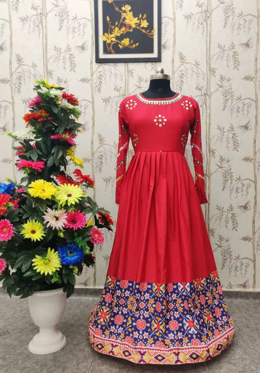 VD-055-980 BY KAAMRI BEAUTIFUL STYLISH FANCY COLORFUL CASUAL WEAR & ETHNIC WEAR BUTTER SILK PRINT GOWNS AT WHOLESALE PRICE