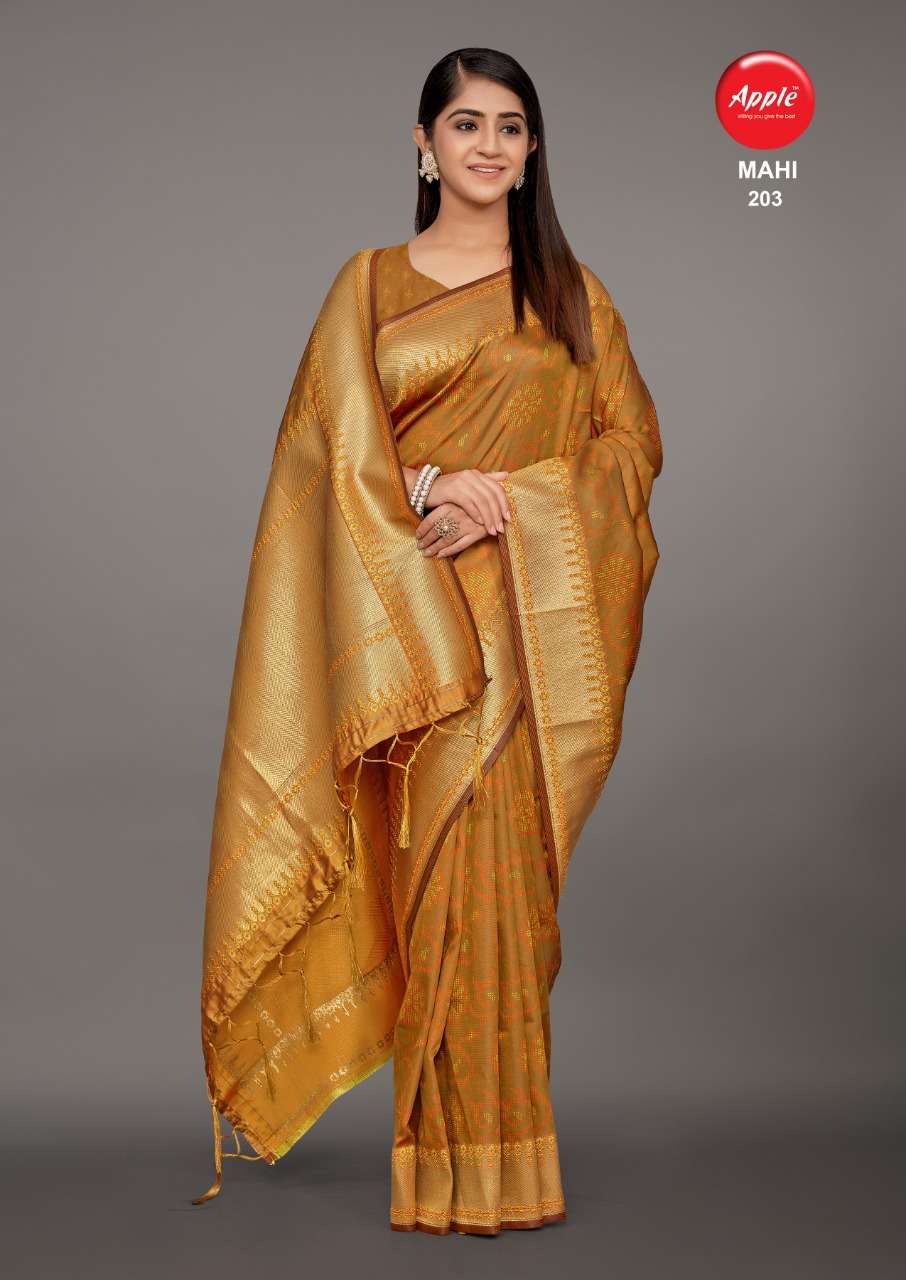MAHI VOL-2 BY APPLE 201 TO 208 SERIES INDIAN TRADITIONAL WEAR COLLECTION BEAUTIFUL STYLISH FANCY COLORFUL PARTY WEAR & OCCASIONAL WEAR PURE DOLA SILK SAREES AT WHOLESALE PRICE
