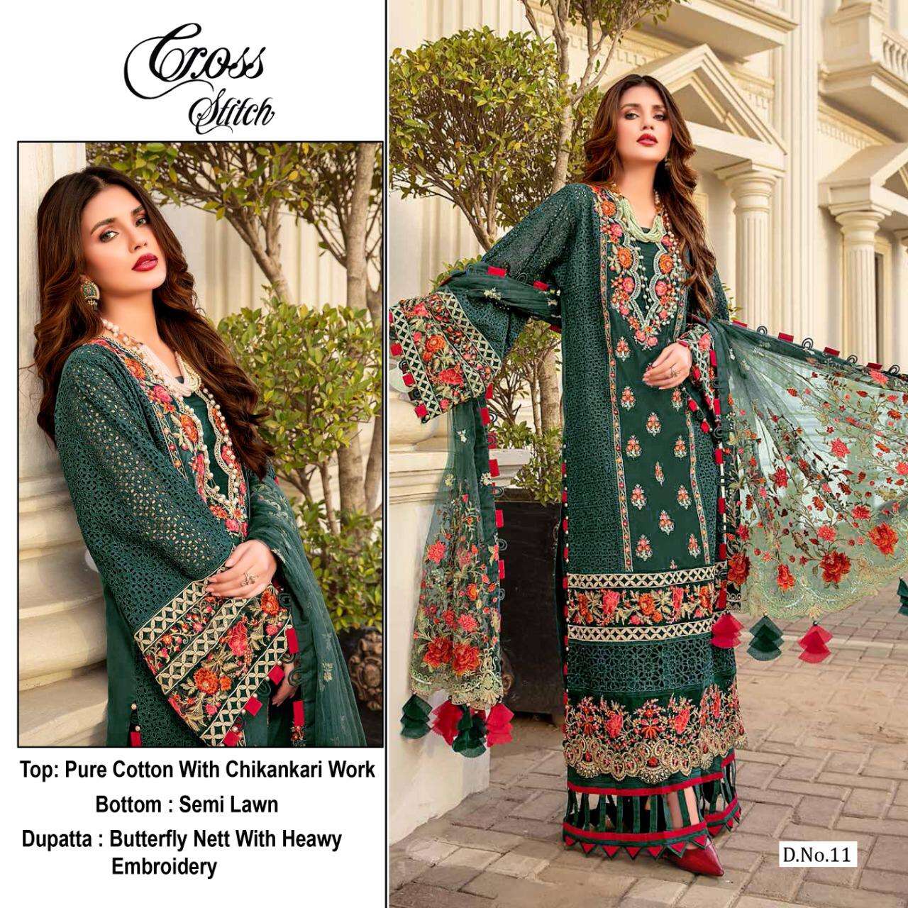 CROSS STITCH HIT DESIGN 11 BY FASHID WHOLESALE BEAUTIFUL PAKISTANI SUITS STYLISH FANCY COLORFUL CASUAL WEAR & ETHNIC WEAR PURE COTTON WITH EMBROIDERY DRESSES AT WHOLESALE PRICE
