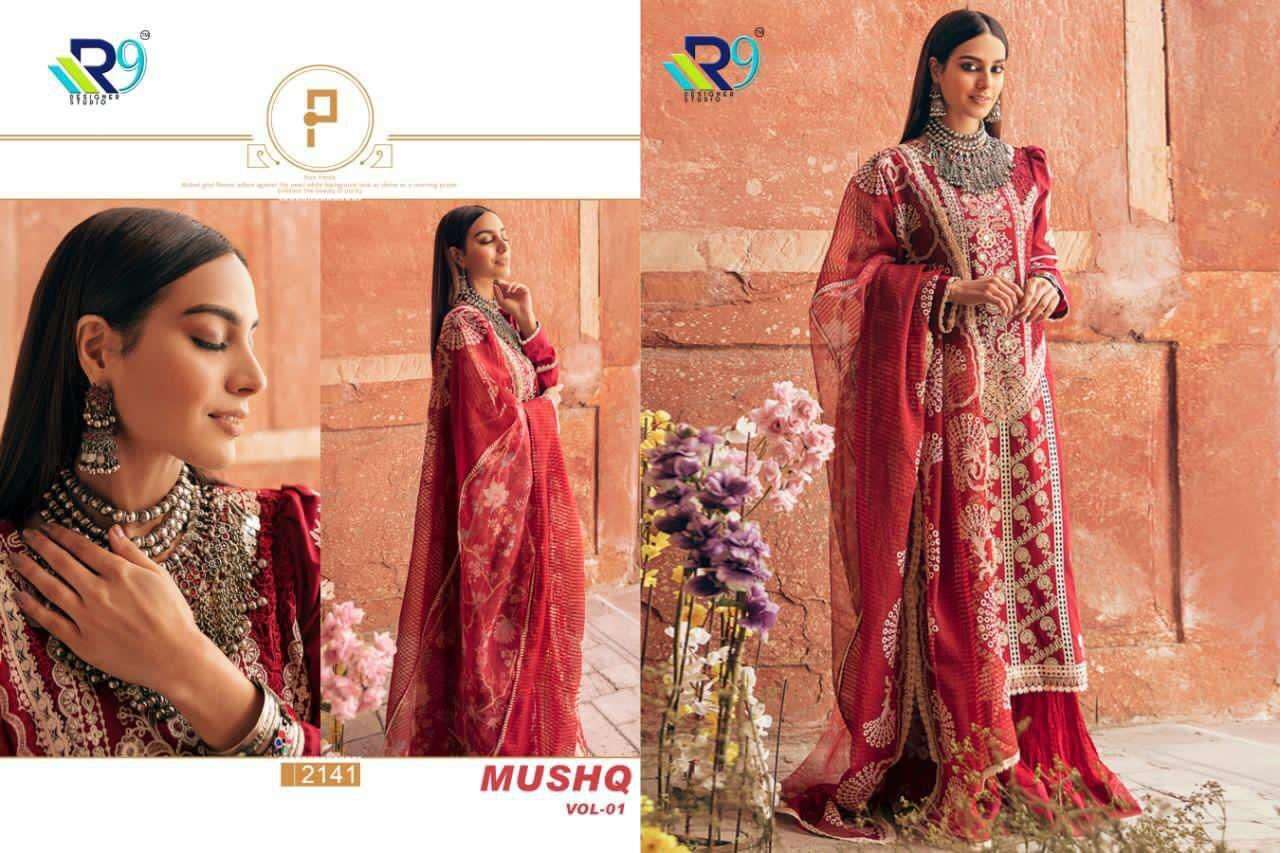 Mushq Vol-1 By R9 2141 To 2145 Series Beautiful Pakistani Suits Colorful Stylish Fancy Casual Wear & Ethnic Wear Cotton With Embroidered Dresses At Wholesale Price