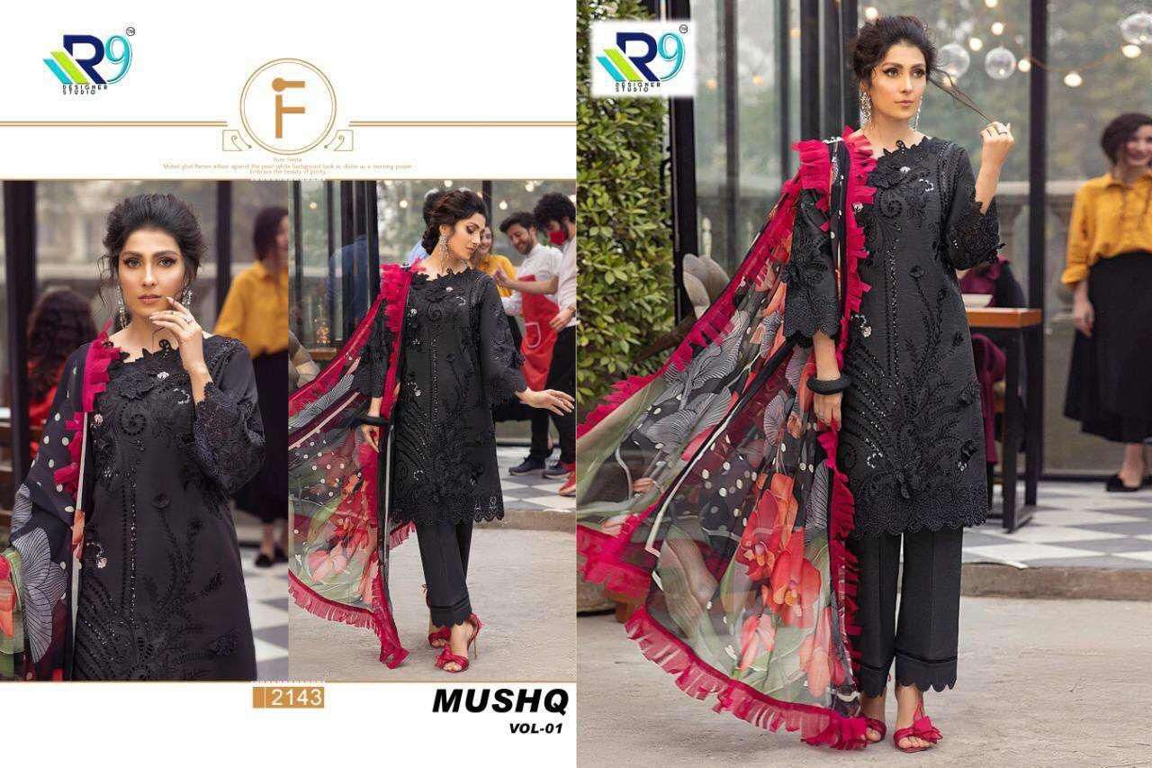 Mushq Vol-1 By R9 2141 To 2145 Series Beautiful Pakistani Suits Colorful Stylish Fancy Casual Wear & Ethnic Wear Cotton With Embroidered Dresses At Wholesale Price
