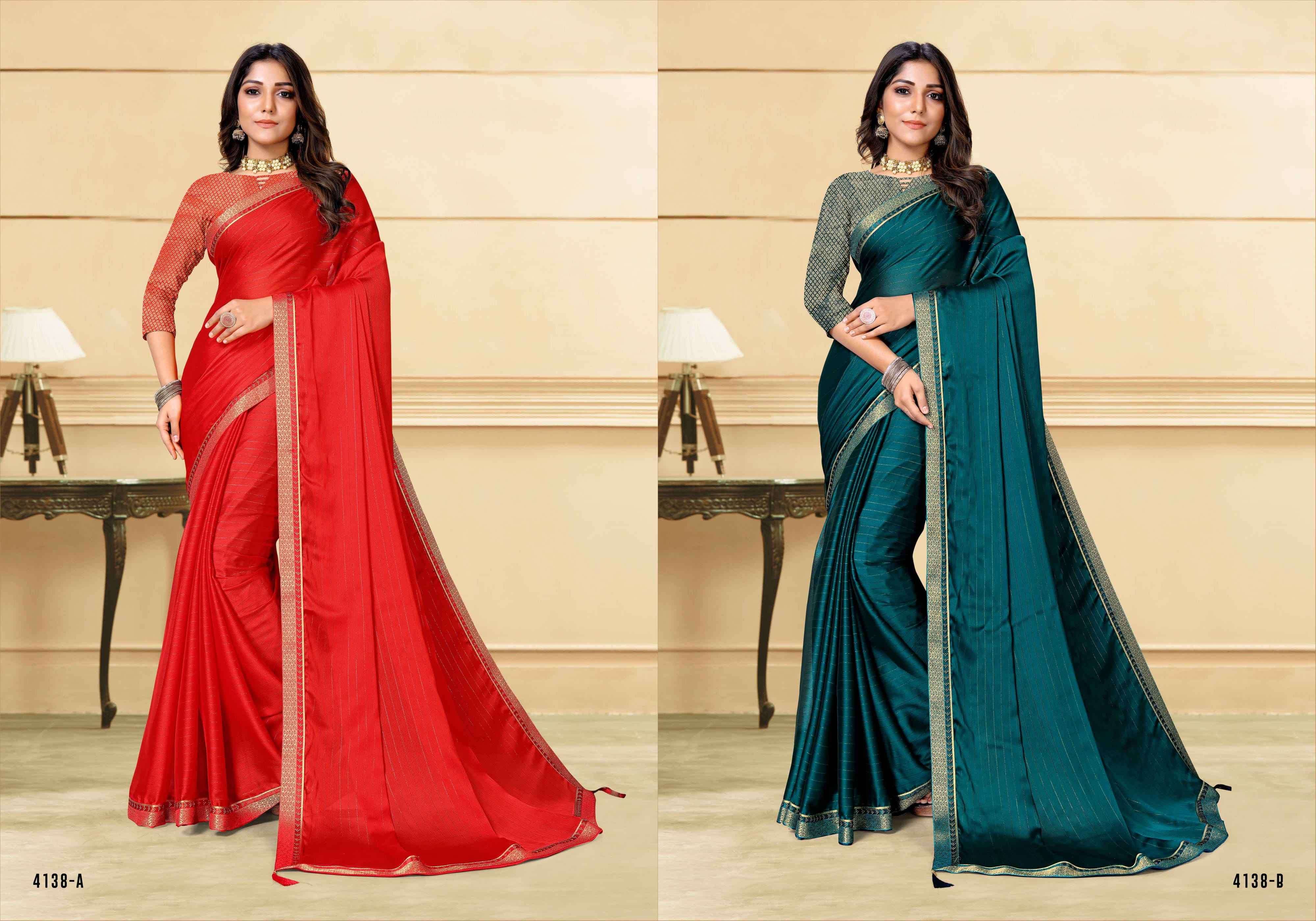 MALAI CHAMCHAM BY INDIAN WOMEN 4138-A TO 4138-H SERIES INDIAN TRADITIONAL WEAR COLLECTION BEAUTIFUL STYLISH FANCY COLORFUL PARTY WEAR & OCCASIONAL WEAR LINING CHIFFON SAREES AT WHOLESALE PRICE