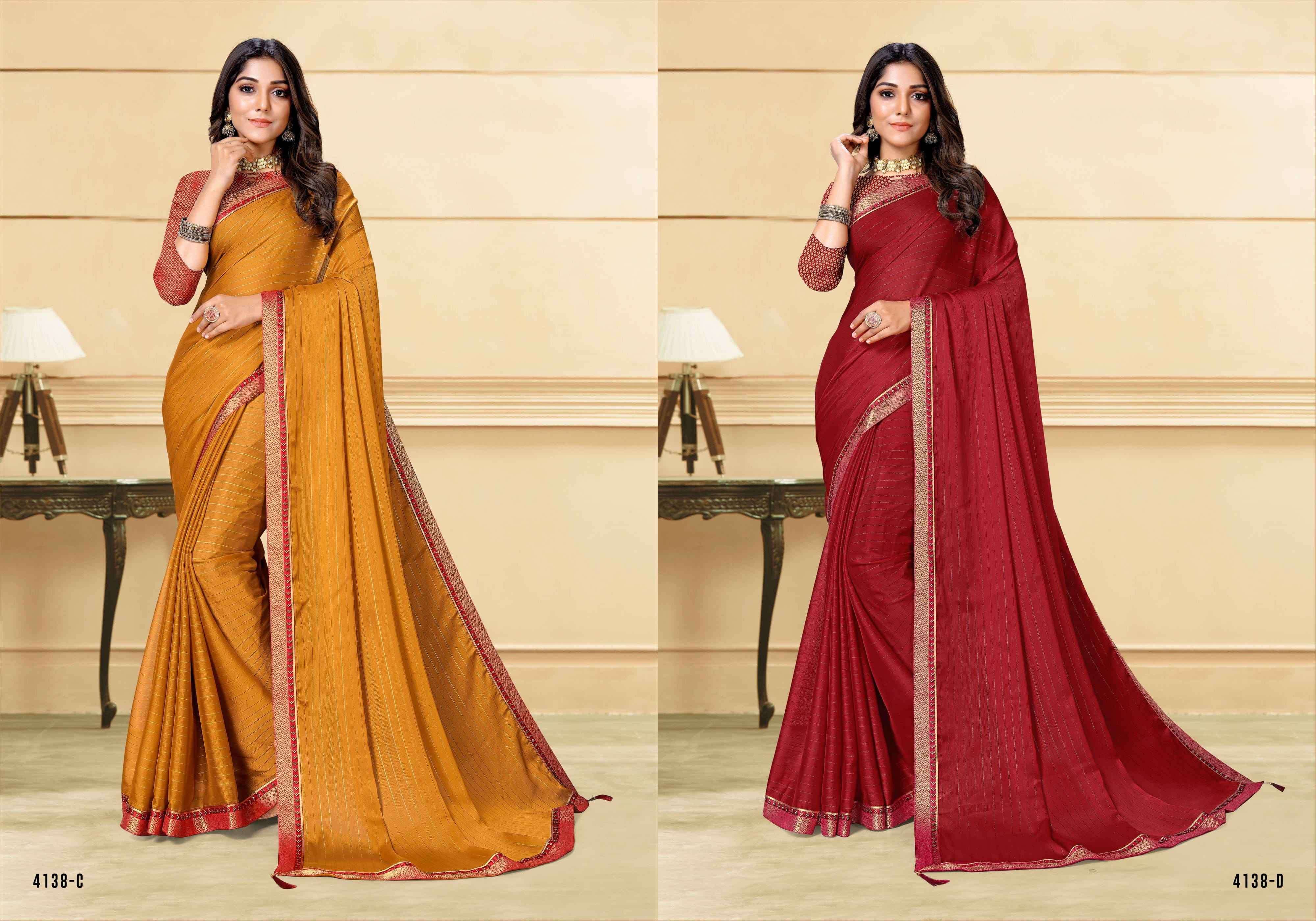 MALAI CHAMCHAM BY INDIAN WOMEN 4138-A TO 4138-H SERIES INDIAN TRADITIONAL WEAR COLLECTION BEAUTIFUL STYLISH FANCY COLORFUL PARTY WEAR & OCCASIONAL WEAR LINING CHIFFON SAREES AT WHOLESALE PRICE