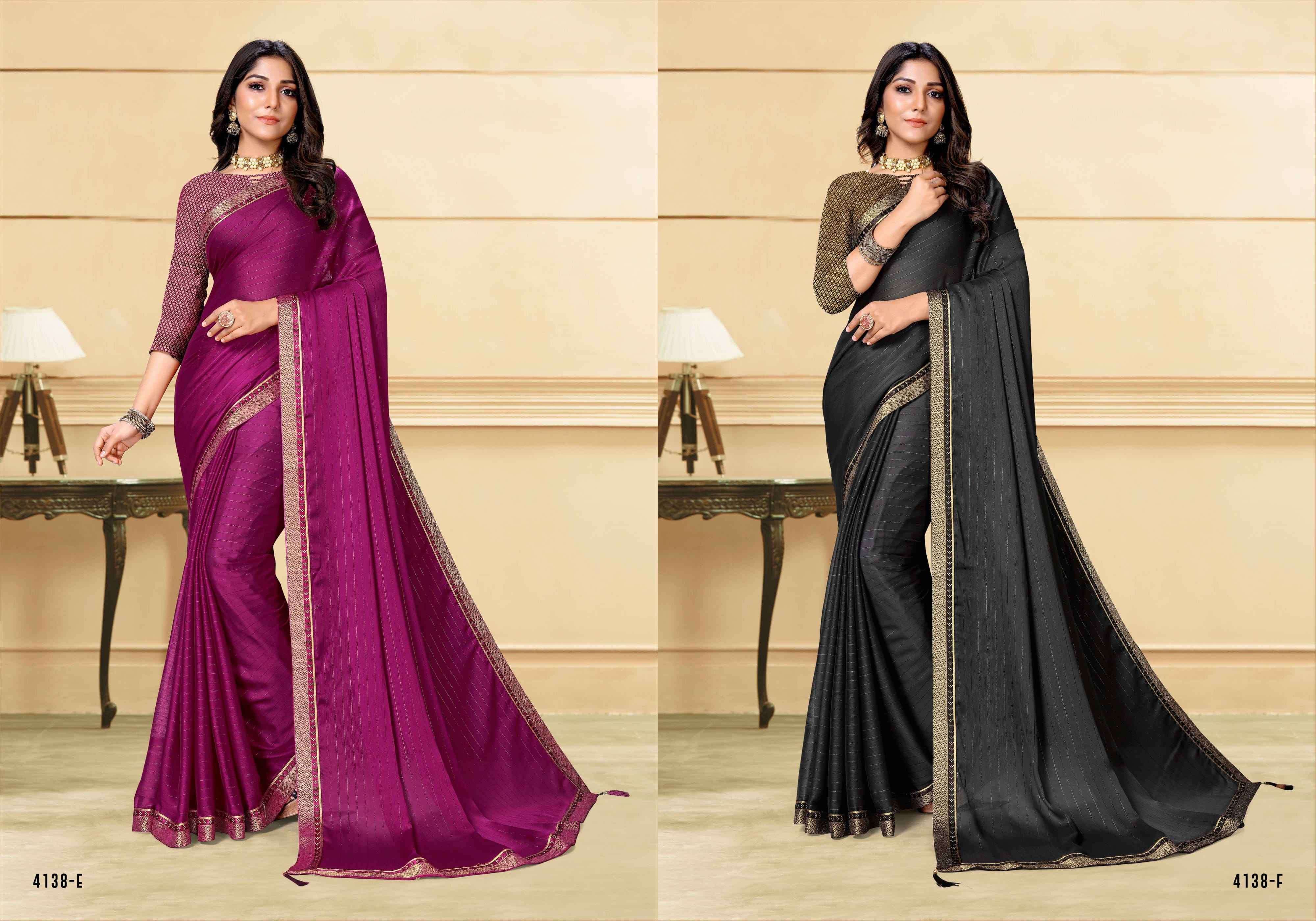 MALAI CHAMCHAM BY INDIAN WOMEN 4138-A TO 4138-H SERIES INDIAN TRADITIONAL WEAR COLLECTION BEAUTIFUL STYLISH FANCY COLORFUL PARTY WEAR & OCCASIONAL WEAR LINING CHIFFON SAREES AT WHOLESALE PRICE