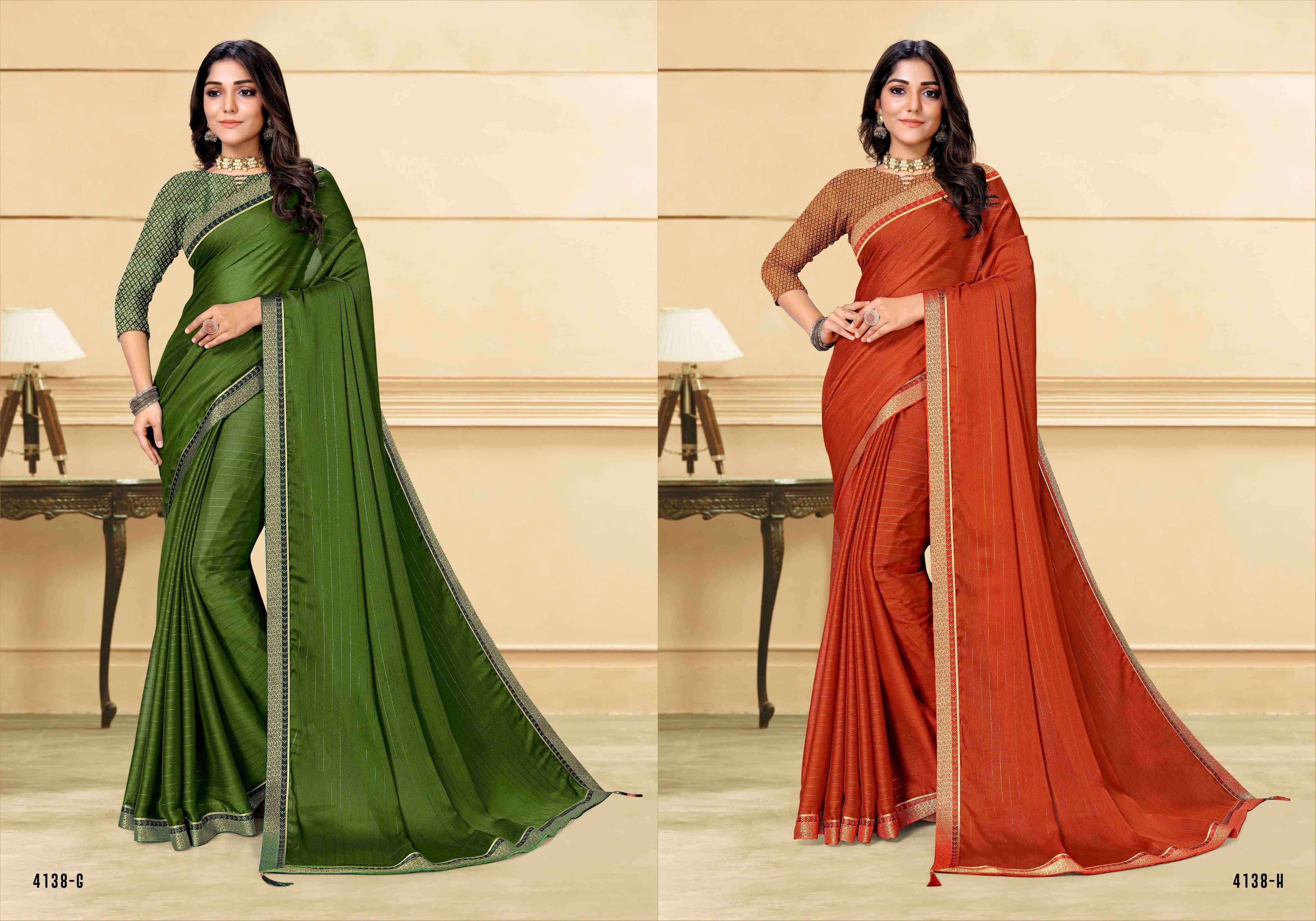 MALAI CHAMCHAM BY INDIAN WOMEN 4138-A TO 4138-H SERIES INDIAN TRADITIONAL WEAR COLLECTION BEAUTIFUL STYLISH FANCY COLORFUL PARTY WEAR & OCCASIONAL WEAR LINING CHIFFON SAREES AT WHOLESALE PRICE