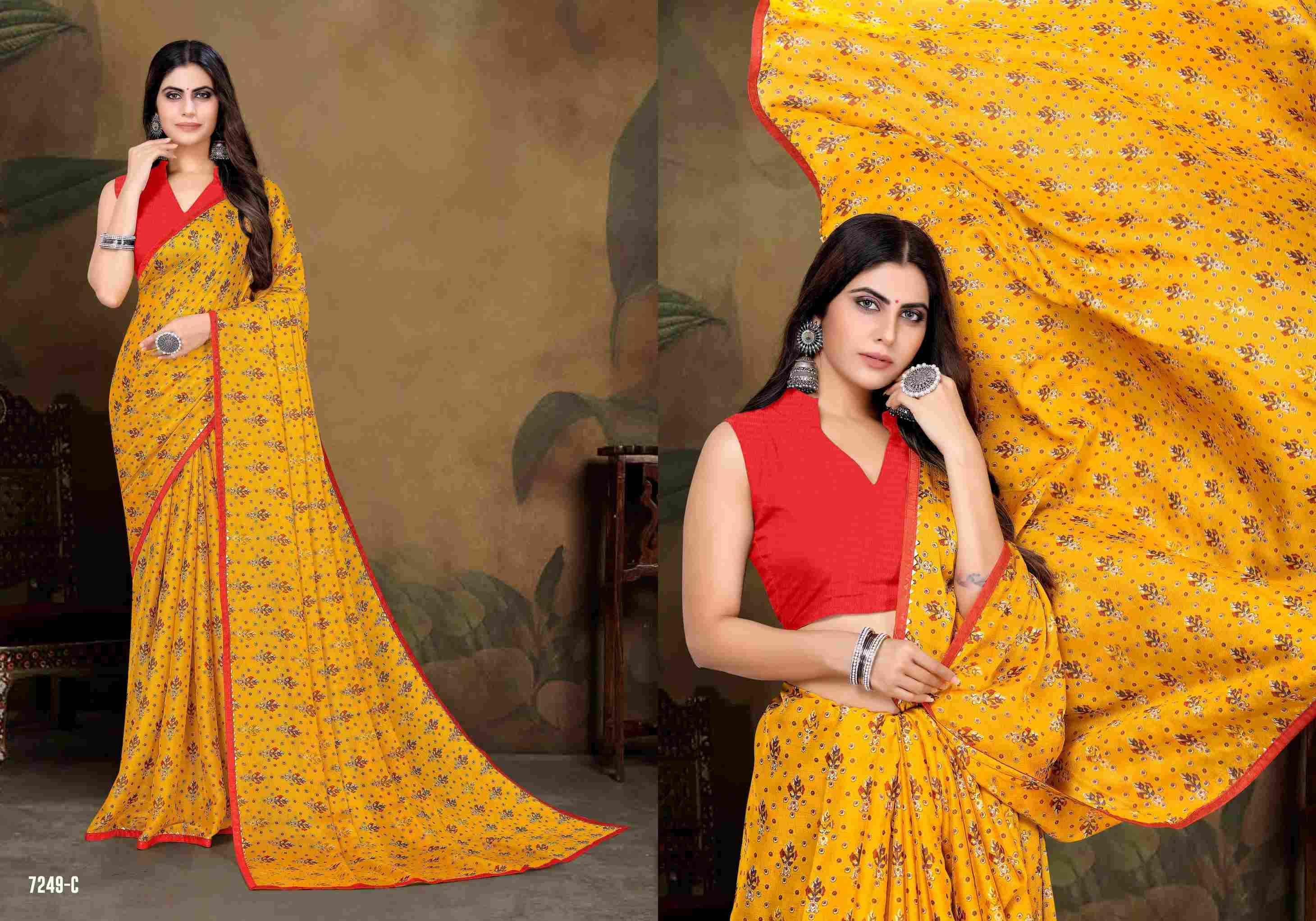 KATRINA BY BARGAD 7249-A TO 7249-H INDIAN TRADITIONAL WEAR COLLECTION BEAUTIFUL STYLISH FANCY COLORFUL PARTY WEAR & OCCASIONAL WEAR CHIFFON PRINT SAREES AT WHOLESALE PRICE