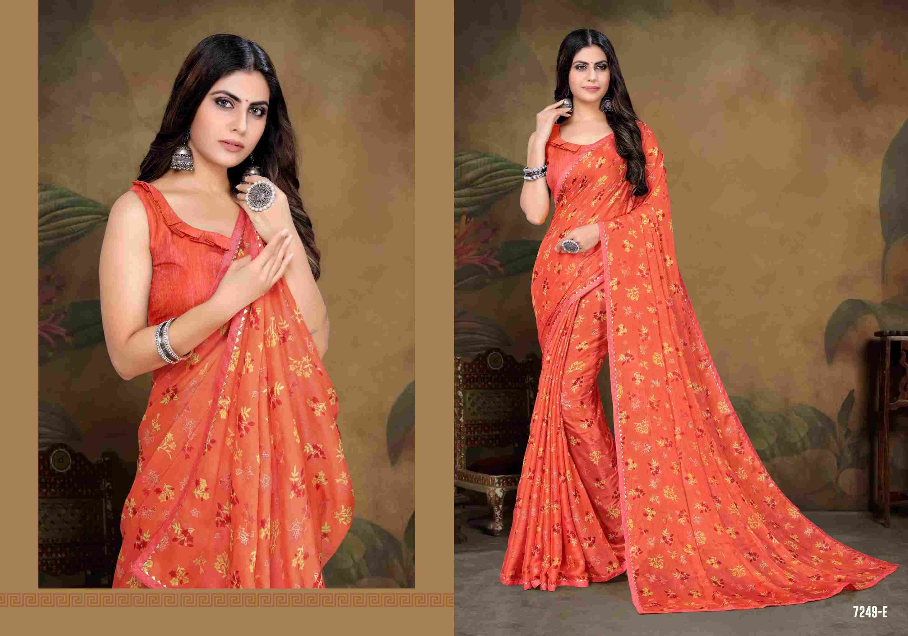 KATRINA BY BARGAD 7249-A TO 7249-H INDIAN TRADITIONAL WEAR COLLECTION BEAUTIFUL STYLISH FANCY COLORFUL PARTY WEAR & OCCASIONAL WEAR CHIFFON PRINT SAREES AT WHOLESALE PRICE