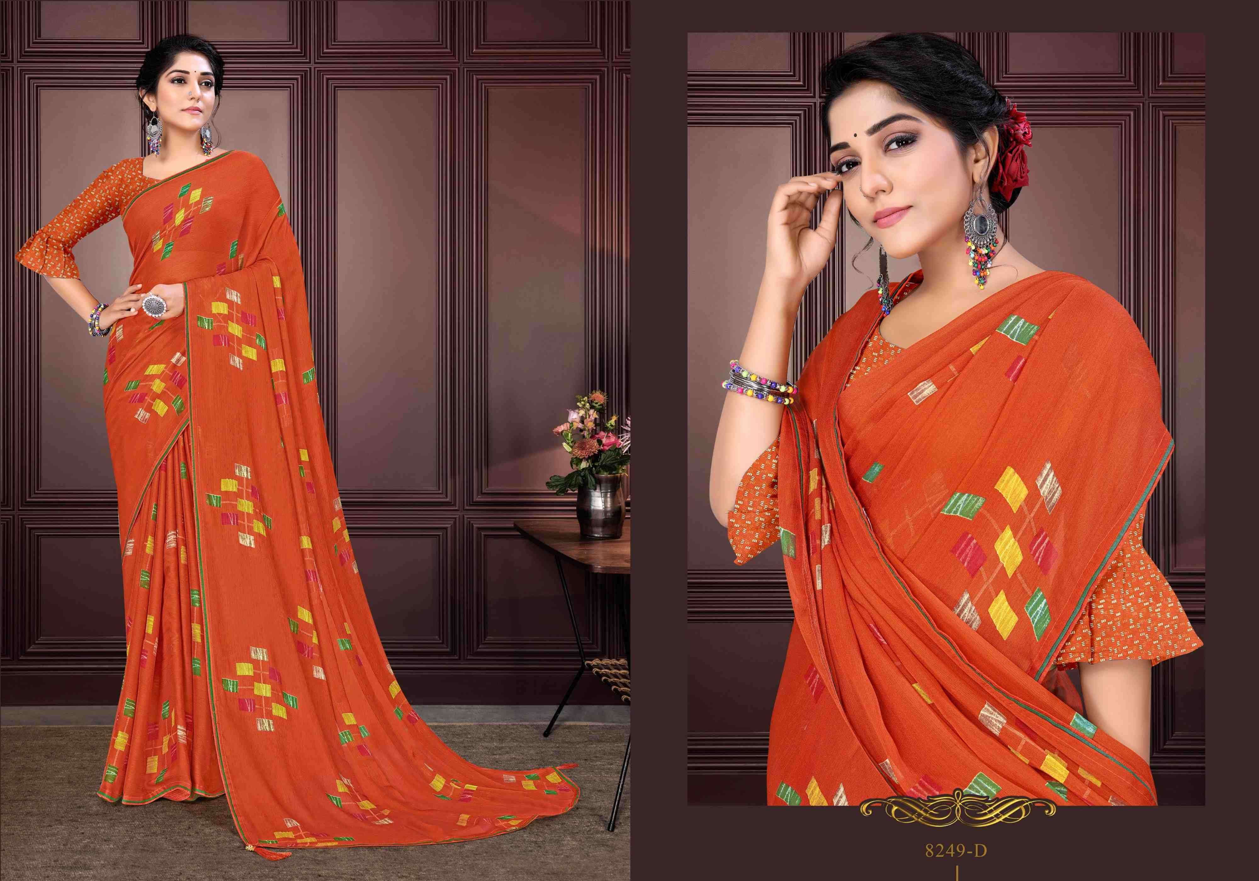 TAMANNAH BY BARGAD 8249-A TO 8249-H INDIAN TRADITIONAL WEAR COLLECTION BEAUTIFUL STYLISH FANCY COLORFUL PARTY WEAR & OCCASIONAL WEAR CHIFFON PRINT SAREES AT WHOLESALE PRICE