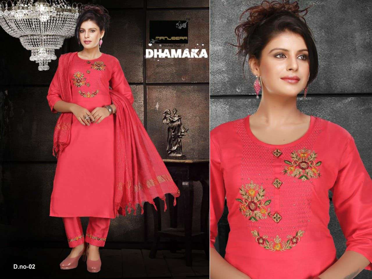 DHAMAKA BY MANJEERA 01 TO 08 SERIES BEAUTIFUL SUITS COLORFUL STYLISH FANCY CASUAL WEAR & ETHNIC WEAR JAM SATIN DRESSES AT WHOLESALE PRICE