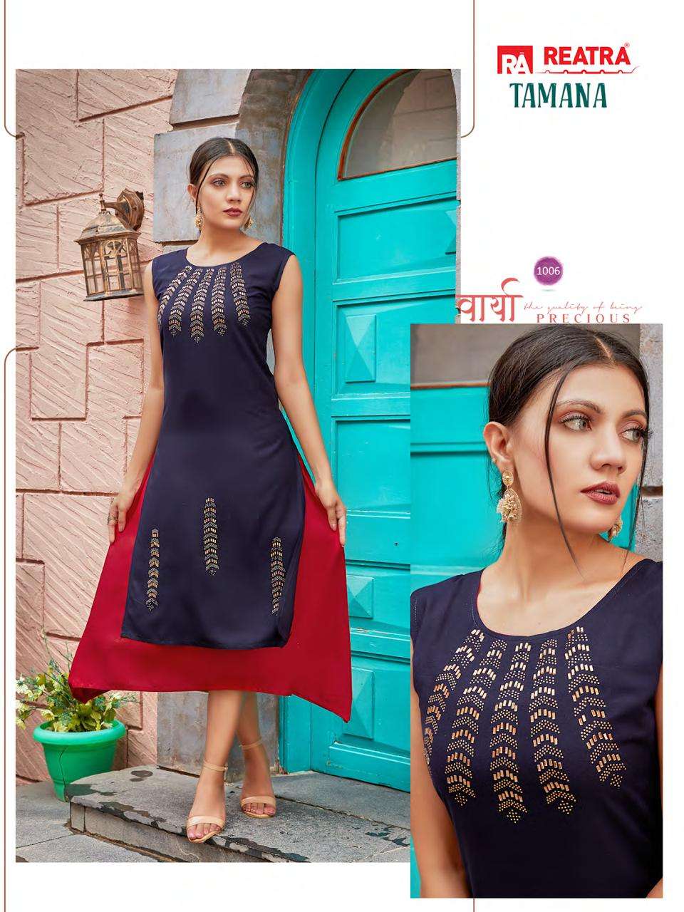 TAMANA BY REATRA 1001 TO 1006 SERIES DESIGNER STYLISH FANCY COLORFUL BEAUTIFUL PARTY WEAR & ETHNIC WEAR COLLECTION RAYON KURTIS AT WHOLESALE PRICE
