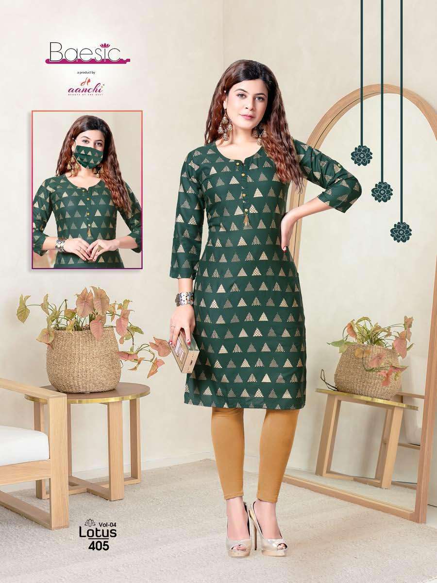 LOTUS VOL-4 BY BAESIC 401 TO 406 SERIES DESIGNER STYLISH FANCY COLORFUL BEAUTIFUL PARTY WEAR & ETHNIC WEAR COLLECTION RAYON KURTIS AT WHOLESALE PRICE