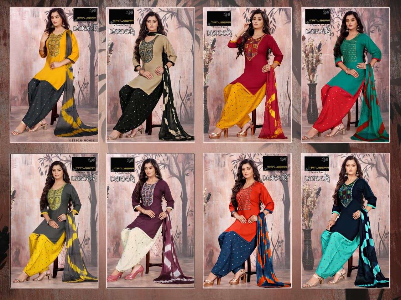 DASTOOR BY MANJEERA 001 TO 008 SERIES BEAUTIFUL SUITS COLORFUL STYLISH FANCY CASUAL WEAR & ETHNIC WEAR RAYON WITH WORK DRESSES AT WHOLESALE PRICE