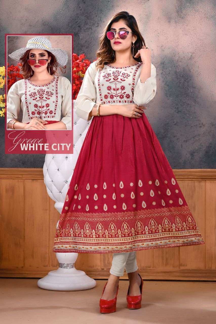 TRISHA VOL-1 BY TRENDY 01 TO 08 SERIES DESIGNER STYLISH FANCY COLORFUL BEAUTIFUL PARTY WEAR & ETHNIC WEAR COLLECTION RAYON EMBROIDERY KURTIS AT WHOLESALE PRICE