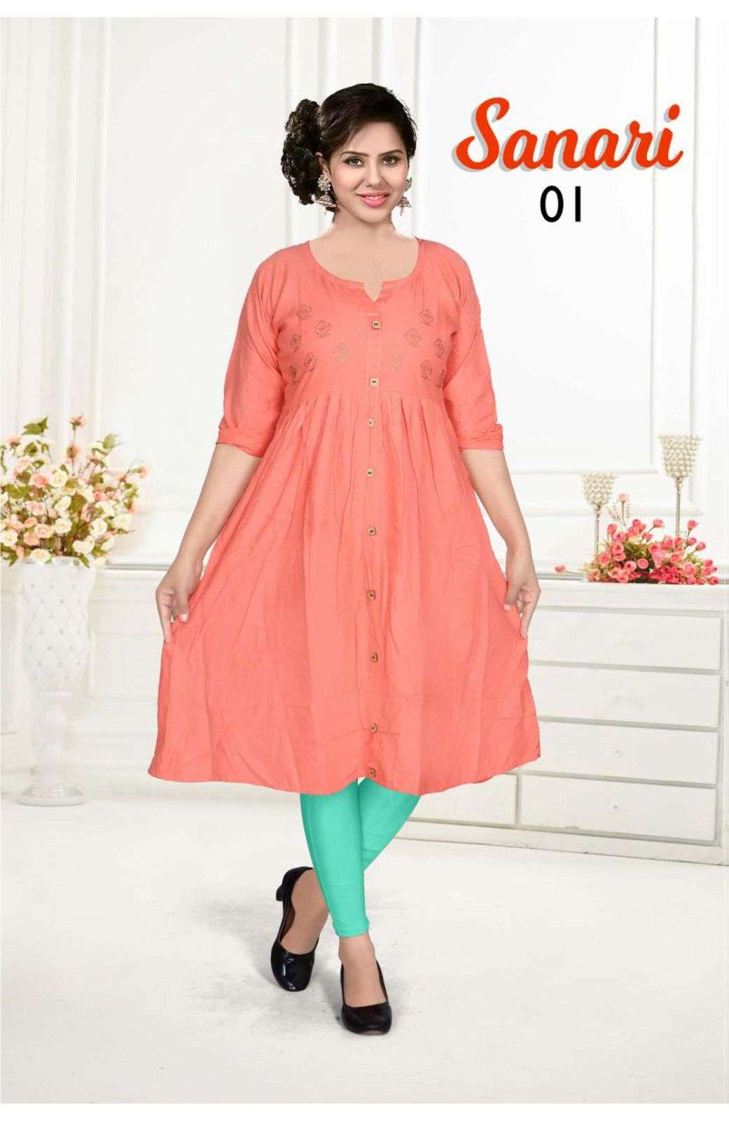 SANARI BY KAAMIRI 01 TO 10 SERIES DESIGNER STYLISH FANCY COLORFUL BEAUTIFUL PARTY WEAR & ETHNIC WEAR COLLECTION RAYON WITH WORK KURTIS AT WHOLESALE PRICE