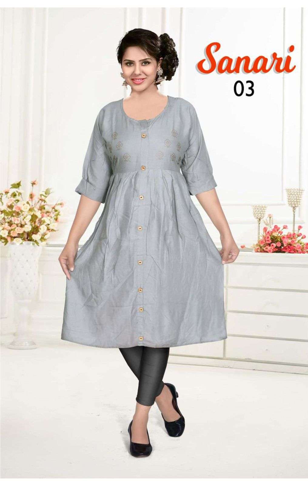 SANARI BY KAAMIRI 01 TO 10 SERIES DESIGNER STYLISH FANCY COLORFUL BEAUTIFUL PARTY WEAR & ETHNIC WEAR COLLECTION RAYON WITH WORK KURTIS AT WHOLESALE PRICE