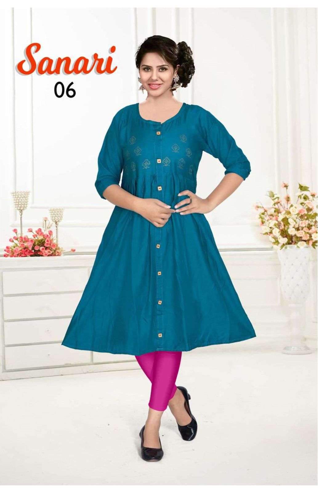 SANARI BY KAAMIRI 01 TO 10 SERIES DESIGNER STYLISH FANCY COLORFUL BEAUTIFUL PARTY WEAR & ETHNIC WEAR COLLECTION RAYON WITH WORK KURTIS AT WHOLESALE PRICE