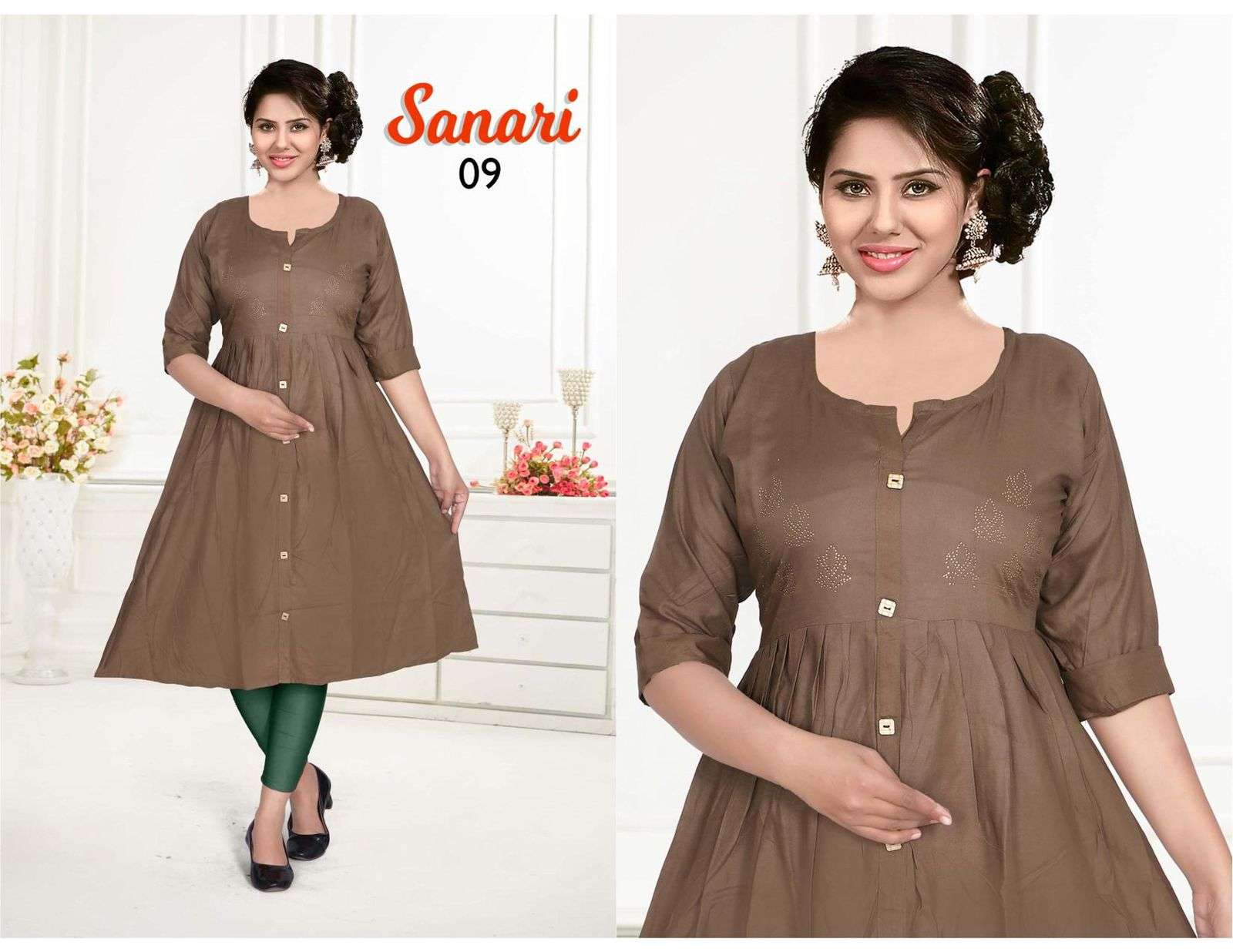 SANARI BY KAAMIRI 01 TO 10 SERIES DESIGNER STYLISH FANCY COLORFUL BEAUTIFUL PARTY WEAR & ETHNIC WEAR COLLECTION RAYON WITH WORK KURTIS AT WHOLESALE PRICE