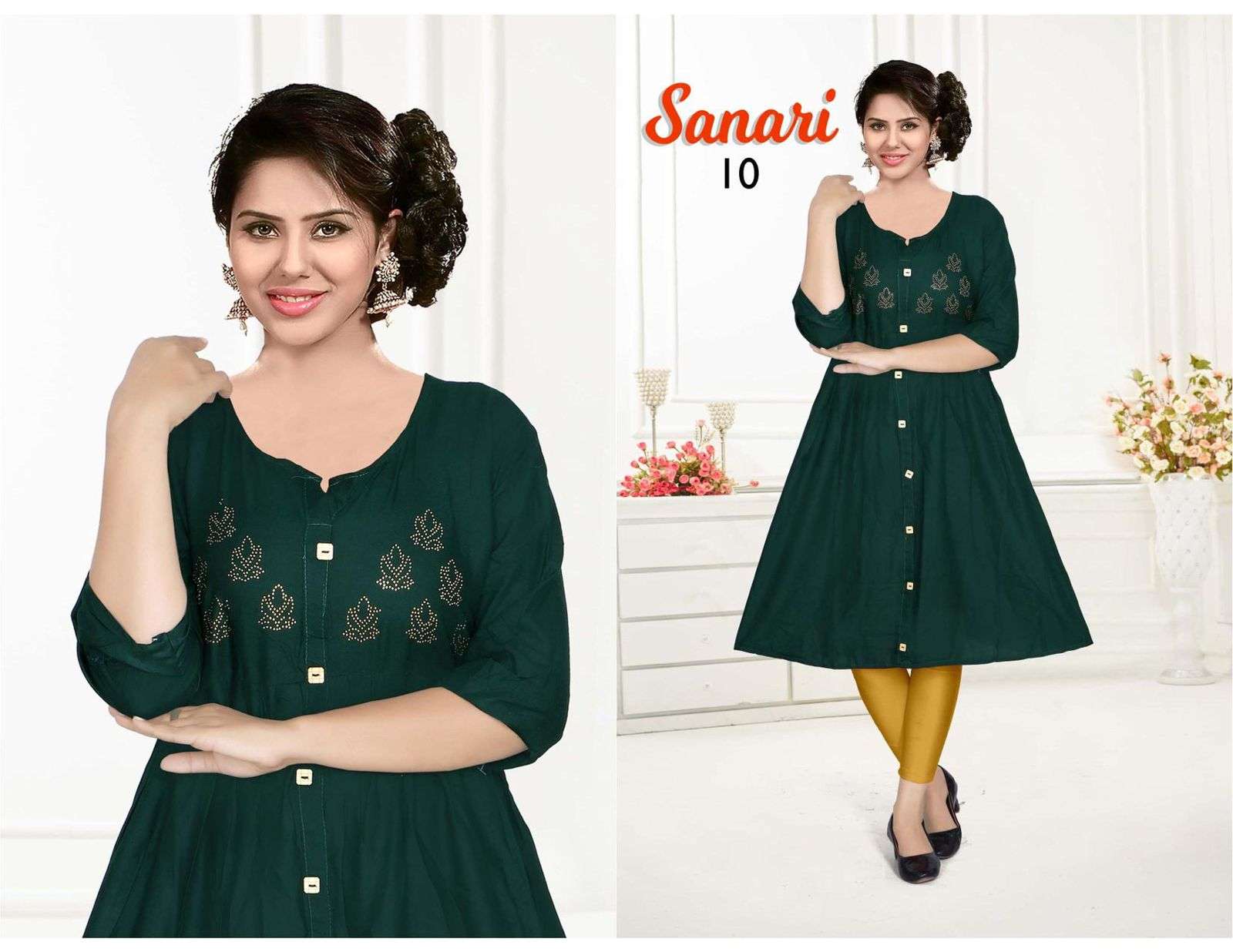 SANARI BY KAAMIRI 01 TO 10 SERIES DESIGNER STYLISH FANCY COLORFUL BEAUTIFUL PARTY WEAR & ETHNIC WEAR COLLECTION RAYON WITH WORK KURTIS AT WHOLESALE PRICE