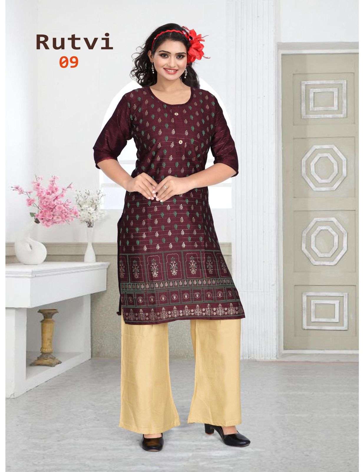 RUTVI BY BEAUTY QUEEN 01 TO 10 SERIES DESIGNER STYLISH FANCY COLORFUL BEAUTIFUL PARTY WEAR & ETHNIC WEAR COLLECTION RAYON LUREX KURTIS AT WHOLESALE PRICE