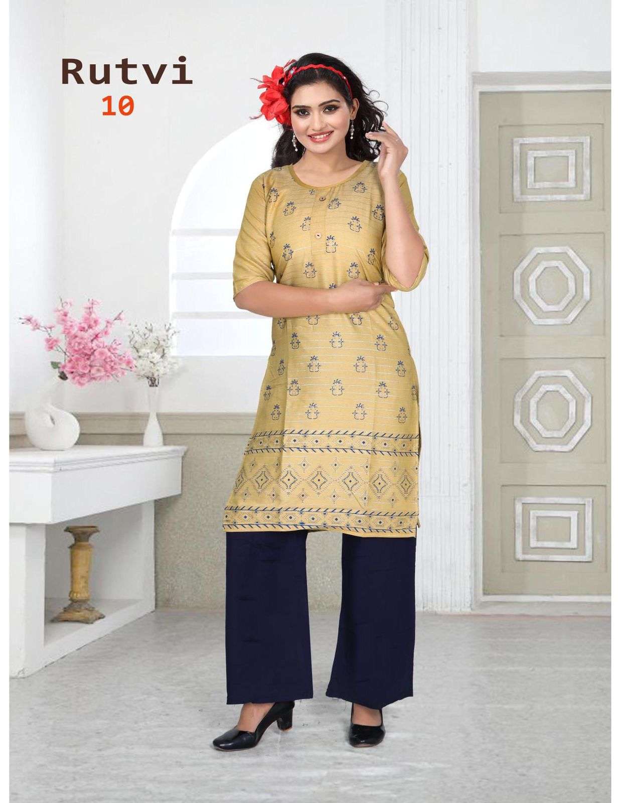 RUTVI BY BEAUTY QUEEN 01 TO 10 SERIES DESIGNER STYLISH FANCY COLORFUL BEAUTIFUL PARTY WEAR & ETHNIC WEAR COLLECTION RAYON LUREX KURTIS AT WHOLESALE PRICE