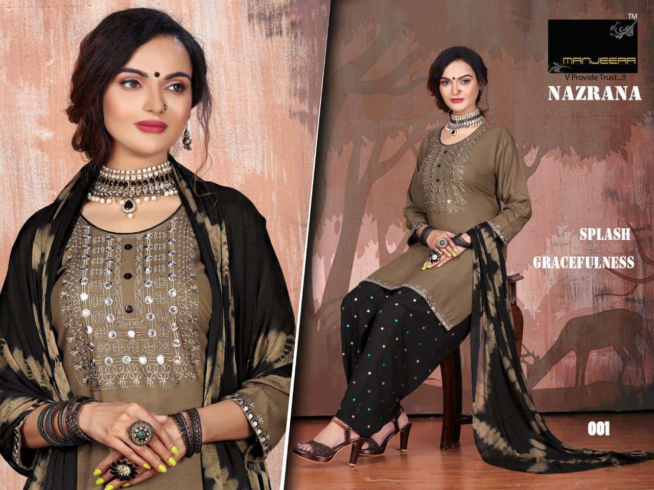 NAZRANA BY MANEERA 001 TO 008 SERIES BEAUTIFUL SUITS COLORFUL STYLISH FANCY CASUAL WEAR & ETHNIC WEAR RAYON WITH WORK DRESSES AT WHOLESALE PRICE