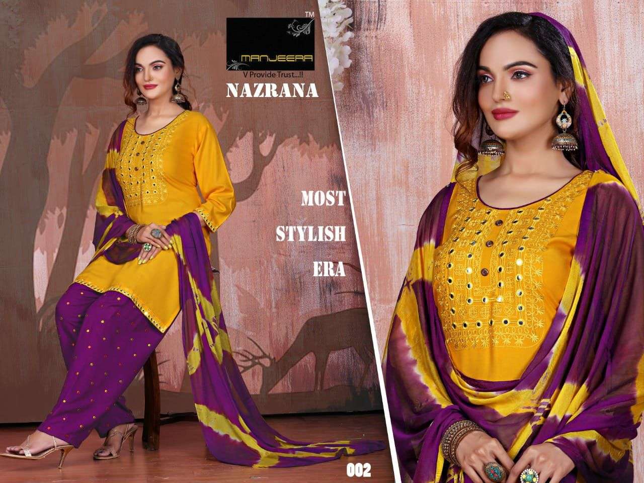 NAZRANA BY MANEERA 001 TO 008 SERIES BEAUTIFUL SUITS COLORFUL STYLISH FANCY CASUAL WEAR & ETHNIC WEAR RAYON WITH WORK DRESSES AT WHOLESALE PRICE