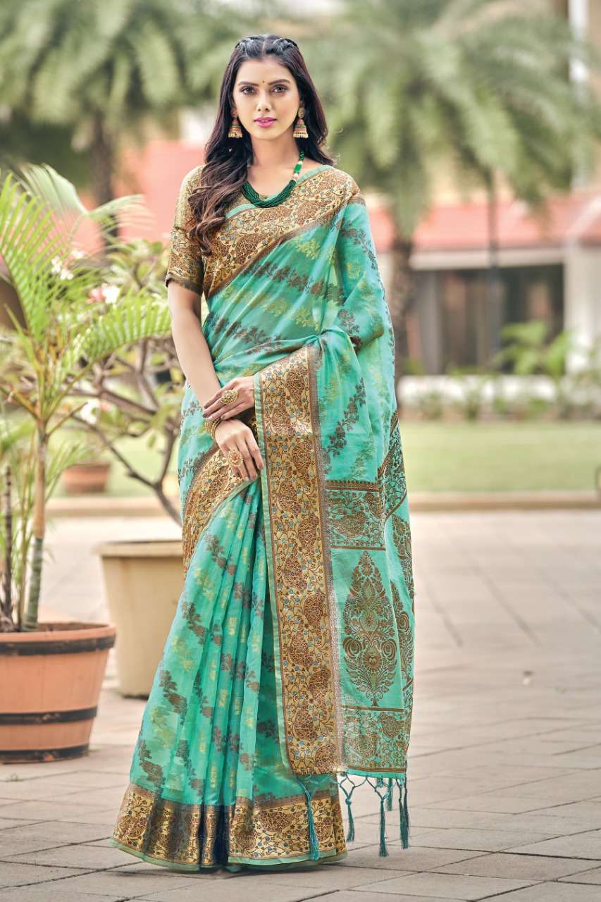 SHAILJA BY SANGAM PRINTS 1301 TO 1306 SERIES INDIAN TRADITIONAL WEAR COLLECTION BEAUTIFUL STYLISH FANCY COLORFUL PARTY WEAR & OCCASIONAL WEAR ORGANZA SAREES AT WHOLESALE PRICE