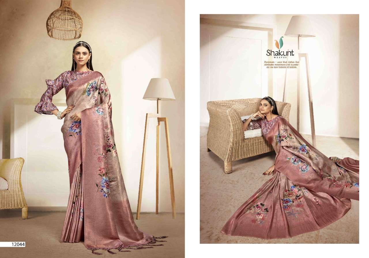 HEAVEN BY SHAKUNT 12041 TO 12046 SERIES INDIAN TRADITIONAL WEAR COLLECTION BEAUTIFUL STYLISH FANCY COLORFUL PARTY WEAR & OCCASIONAL WEAR ART SILK SAREES AT WHOLESALE PRICE
