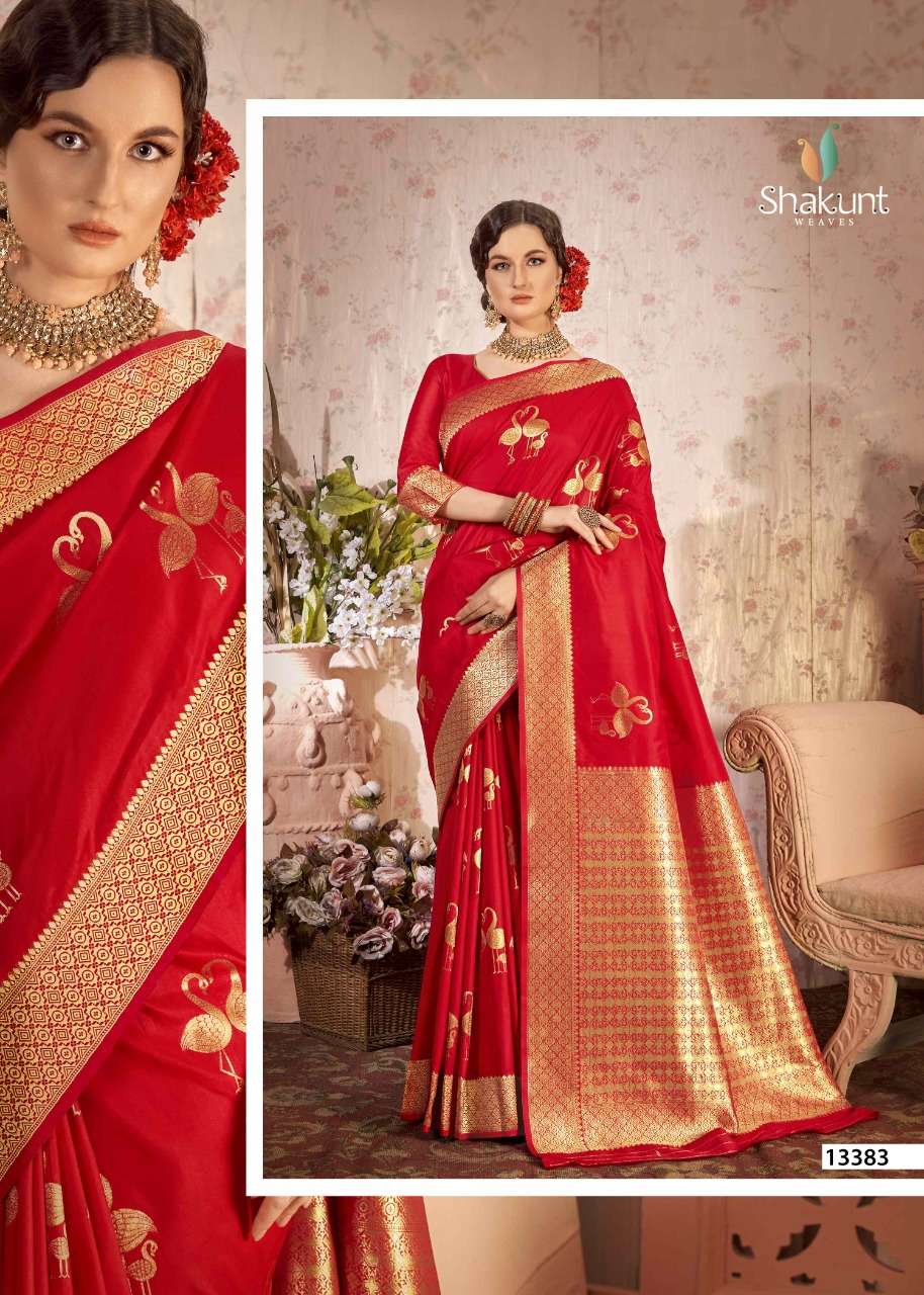 SKS FANCY-1022 BY SHAKUNT 13381 TO 13386 SERIES INDIAN TRADITIONAL WEAR COLLECTION BEAUTIFUL STYLISH FANCY COLORFUL PARTY WEAR & OCCASIONAL WEAR SOFT SILK SAREES AT WHOLESALE PRICE