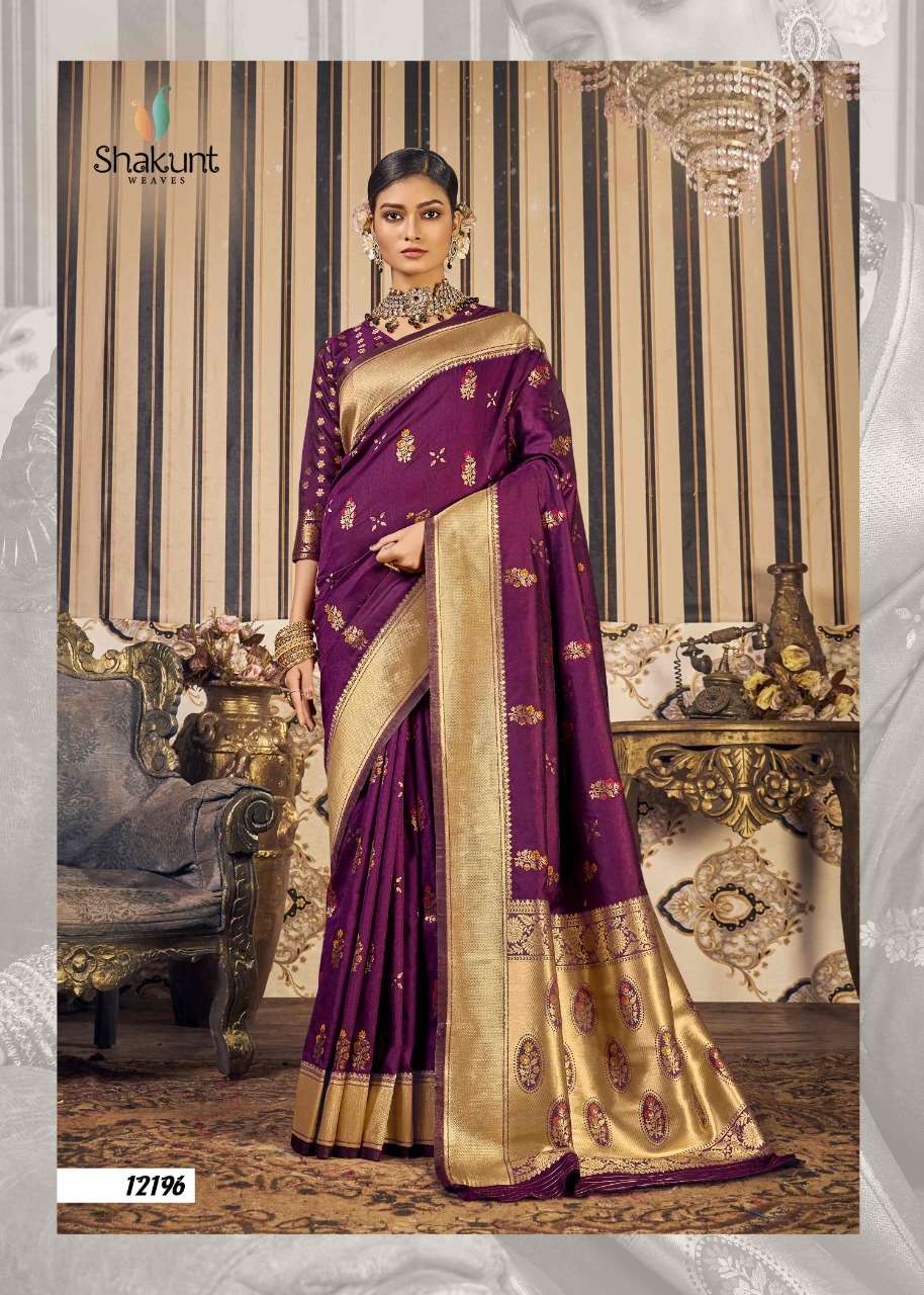 MYRA BY SHAKUNT 12191 TO 12196 SERIES INDIAN TRADITIONAL WEAR COLLECTION BEAUTIFUL STYLISH FANCY COLORFUL PARTY WEAR & OCCASIONAL WEAR SOFT SILK SAREES AT WHOLESALE PRICE