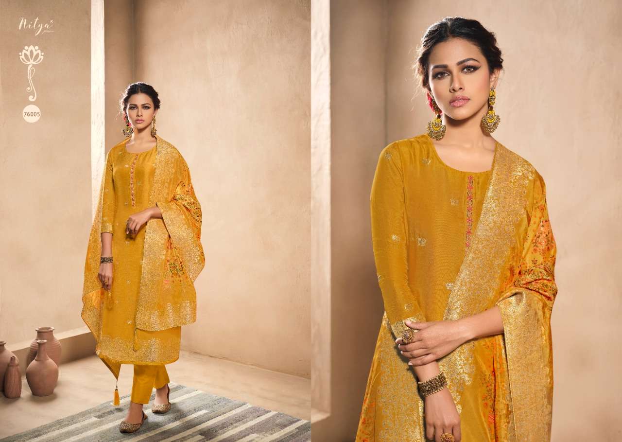 NITYA VOL-176 BY LT FABRICS 76001 TO 76007 SERIES DESIGNER SUITS BEAUTIFUL FANCY COLORFUL STYLISH PARTY WEAR & ETHNIC WEAR DOLA JACQUARD DRESSES AT WHOLESALE PRICE