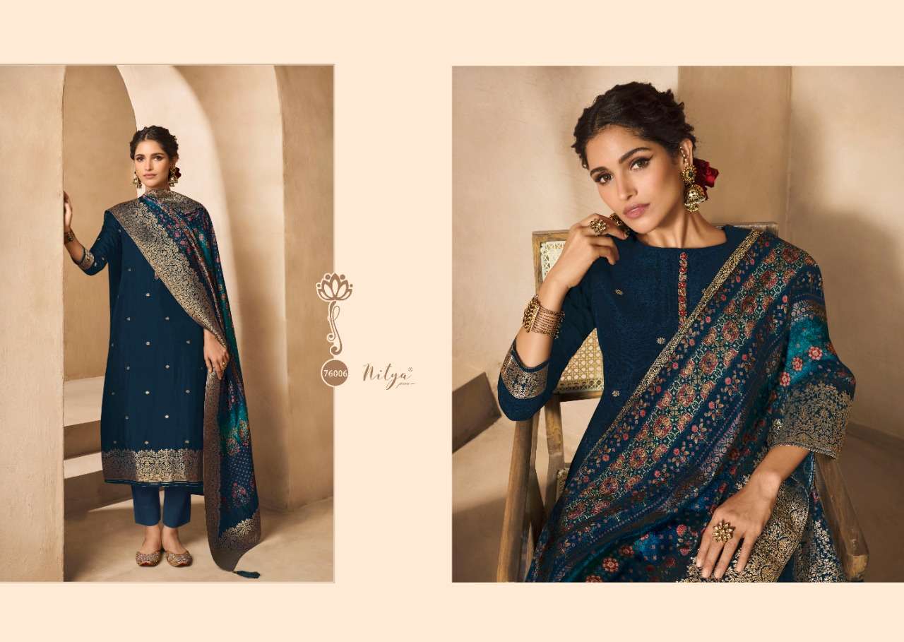 NITYA VOL-176 BY LT FABRICS 76001 TO 76007 SERIES DESIGNER SUITS BEAUTIFUL FANCY COLORFUL STYLISH PARTY WEAR & ETHNIC WEAR DOLA JACQUARD DRESSES AT WHOLESALE PRICE