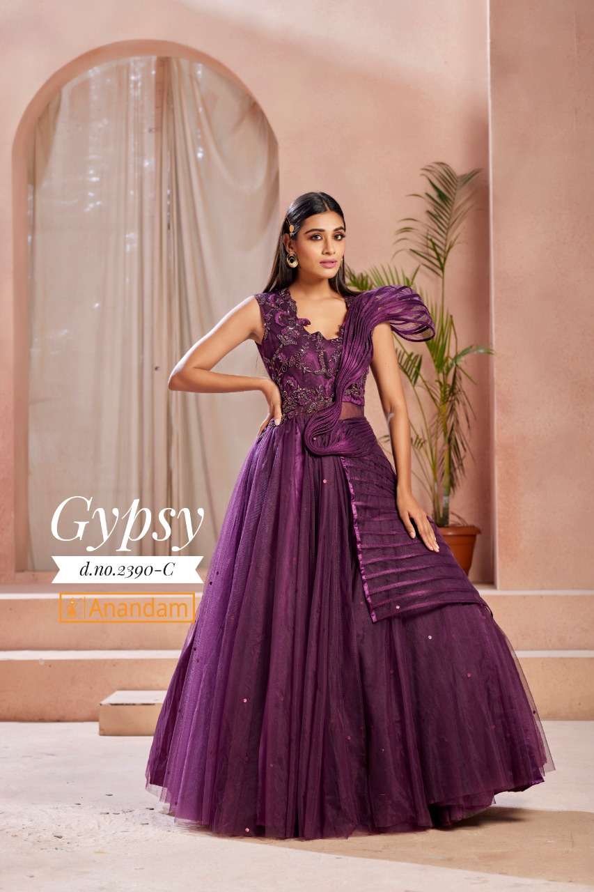 GYPSY BY ANANDAM 2388 TO 2392 SERIES BEAUTIFUL STYLISH FANCY COLORFUL CASUAL WEAR & ETHNIC WEAR NET EMBROIDERED GOWNS AT WHOLESALE PRICE