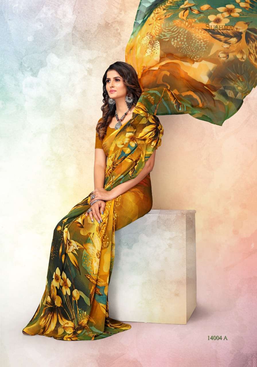SUSHMA 14000 SERIES BY SUSHMA INDIAN TRADITIONAL WEAR COLLECTION BEAUTIFUL STYLISH FANCY COLORFUL PARTY WEAR & OCCASIONAL WEAR GEORGETTE DIGITAL PRINT SAREES AT WHOLESALE PRICE