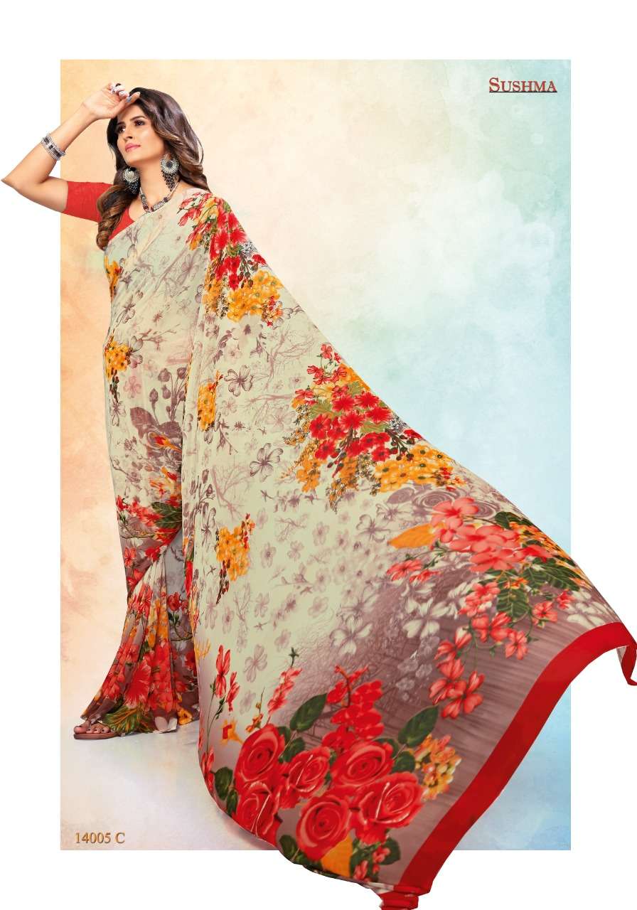 SUSHMA 14000 SERIES BY SUSHMA INDIAN TRADITIONAL WEAR COLLECTION BEAUTIFUL STYLISH FANCY COLORFUL PARTY WEAR & OCCASIONAL WEAR GEORGETTE DIGITAL PRINT SAREES AT WHOLESALE PRICE