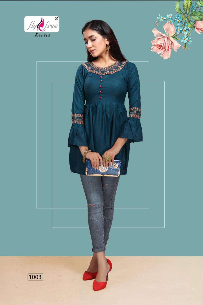ICONIC VOL-3 BY FLY FREE 1001 TO 1008 SERIES DESIGNER STYLISH FANCY COLORFUL BEAUTIFUL PARTY WEAR & ETHNIC WEAR COLLECTION RAYON SLUB EMBROIDERY TOPS AT WHOLESALE PRICE
