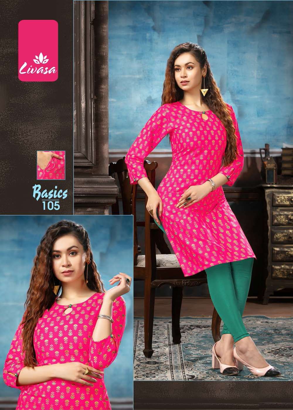 BASICS BY LIVASA 101 TO 107 SERIES DESIGNER STYLISH FANCY COLORFUL BEAUTIFUL PARTY WEAR & ETHNIC WEAR COLLECTION RAYON PRINT KURTIS AT WHOLESALE PRICE