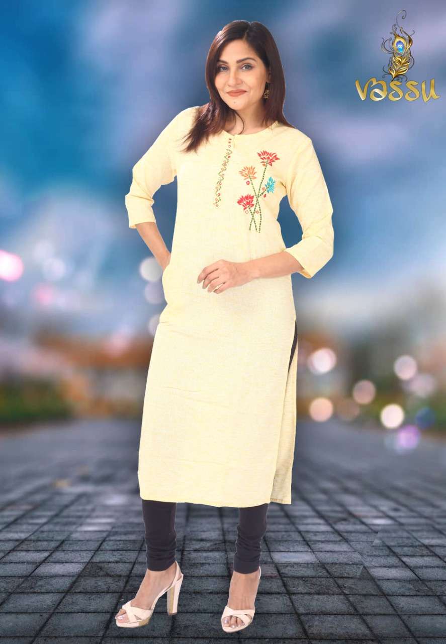 STRAIGHT BY VASSU 01 TO 04 SERIES DESIGNER STYLISH FANCY COLORFUL BEAUTIFUL PARTY WEAR & ETHNIC WEAR COLLECTION RAYON WAVING KURTIS AT WHOLESALE PRICE