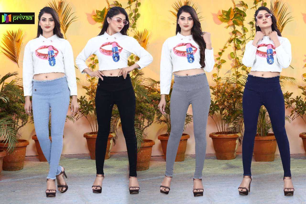JEGGING BY PRIVAA 01 TO 04 SERIES STYLISH FANCY BEAUTIFUL COLORFUL CASUAL WEAR & ETHNIC WEAR DENIM LYCRA JEGGINGS AT WHOLESALE PRICE