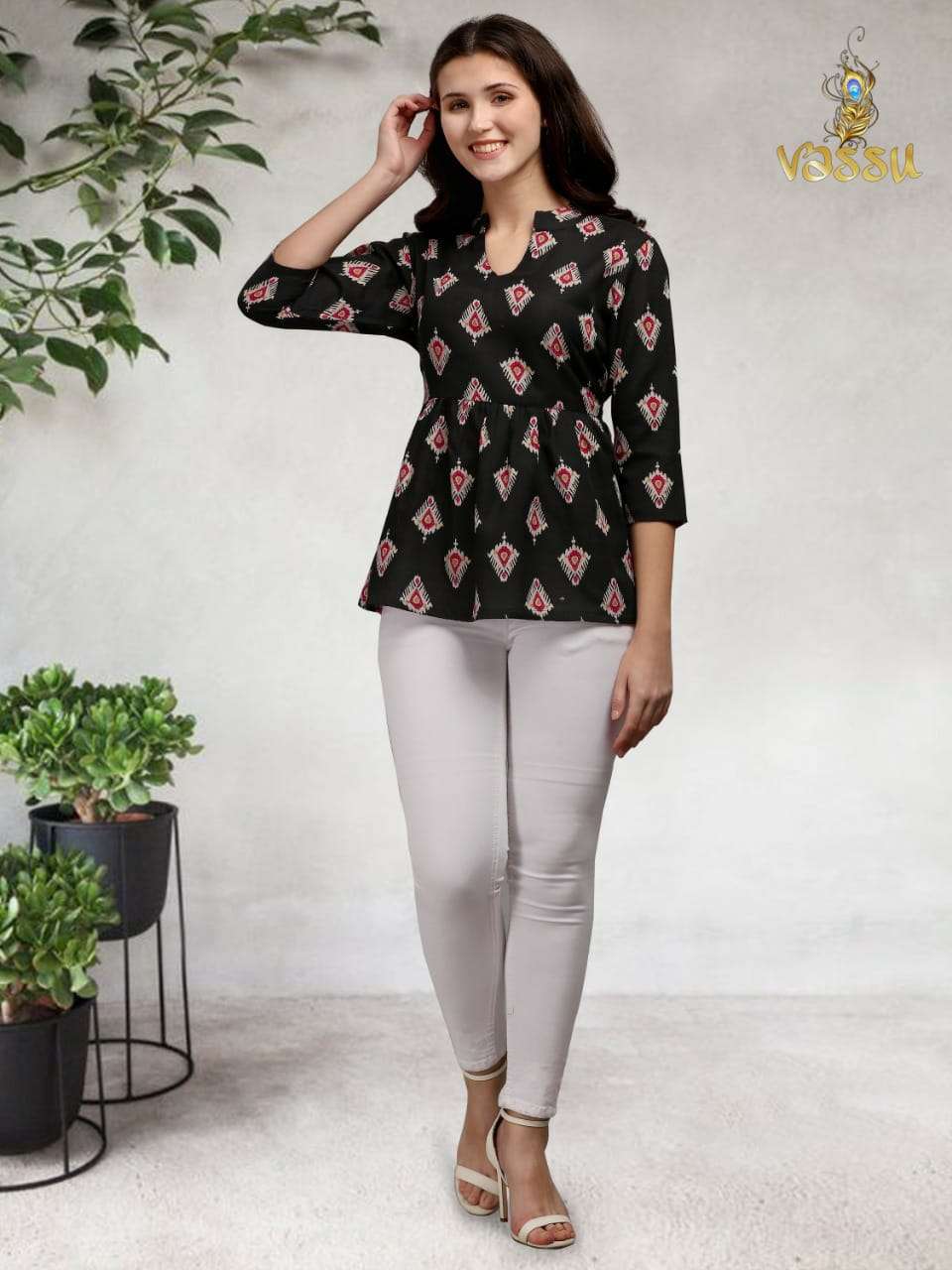 TOP VOL-2 BY VASSU 201 TO 205 SERIES BEAUTIFUL STYLISH FANCY COLORFUL CASUAL WEAR & ETHNIC WEAR COTTON TOPS AT WHOLESALE PRICE