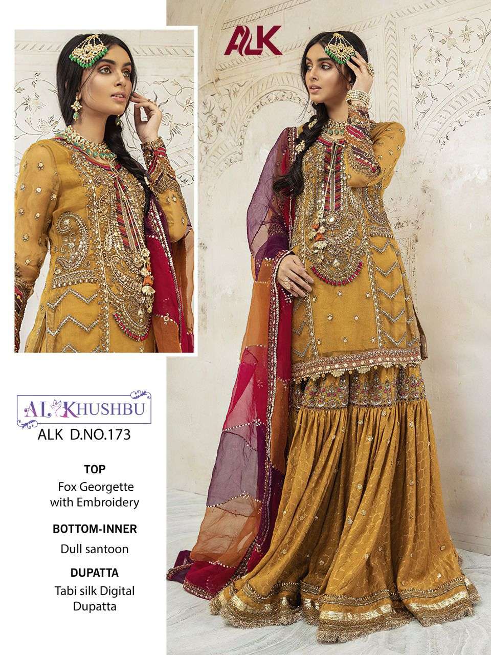 AL KHUSHBU HIT DESIGN 173 BY AL KHUSHBU DESIGNER PAKISTANI SUITS BEAUTIFUL STYLISH FANCY COLORFUL PARTY WEAR & OCCASIONAL WEAR FAUX GEORGETTE EMBROIDERED DRESSES AT WHOLESALE PRICE