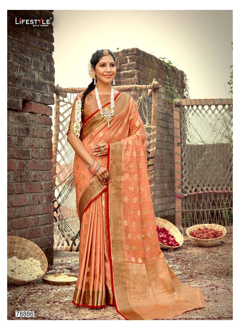 KATAN SILK BY LIFESTYLE 78881 TO 78886 SERIES INDIAN TRADITIONAL WEAR COLLECTION BEAUTIFUL STYLISH FANCY COLORFUL PARTY WEAR & OCCASIONAL WEAR KATAN SILK SAREES AT WHOLESALE PRICE