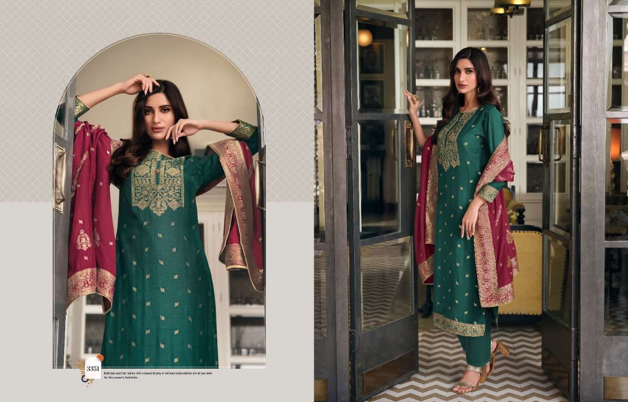 AARYA VOL-2 BY CHARMY 3351 TO 3356 SERIES INDIAN TRADITIONAL WEAR COLLECTION BEAUTIFUL STYLISH FANCY COLORFUL PARTY WEAR & OCCASIONAL WEAR WEAVING SILK JACQUARD DRESSES AT WHOLESALE PRICE