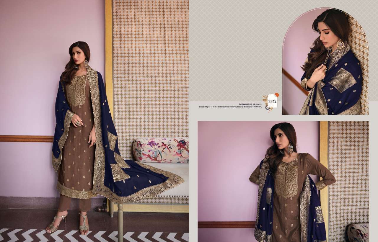 AARYA VOL-2 BY CHARMY 3351 TO 3356 SERIES INDIAN TRADITIONAL WEAR COLLECTION BEAUTIFUL STYLISH FANCY COLORFUL PARTY WEAR & OCCASIONAL WEAR WEAVING SILK JACQUARD DRESSES AT WHOLESALE PRICE