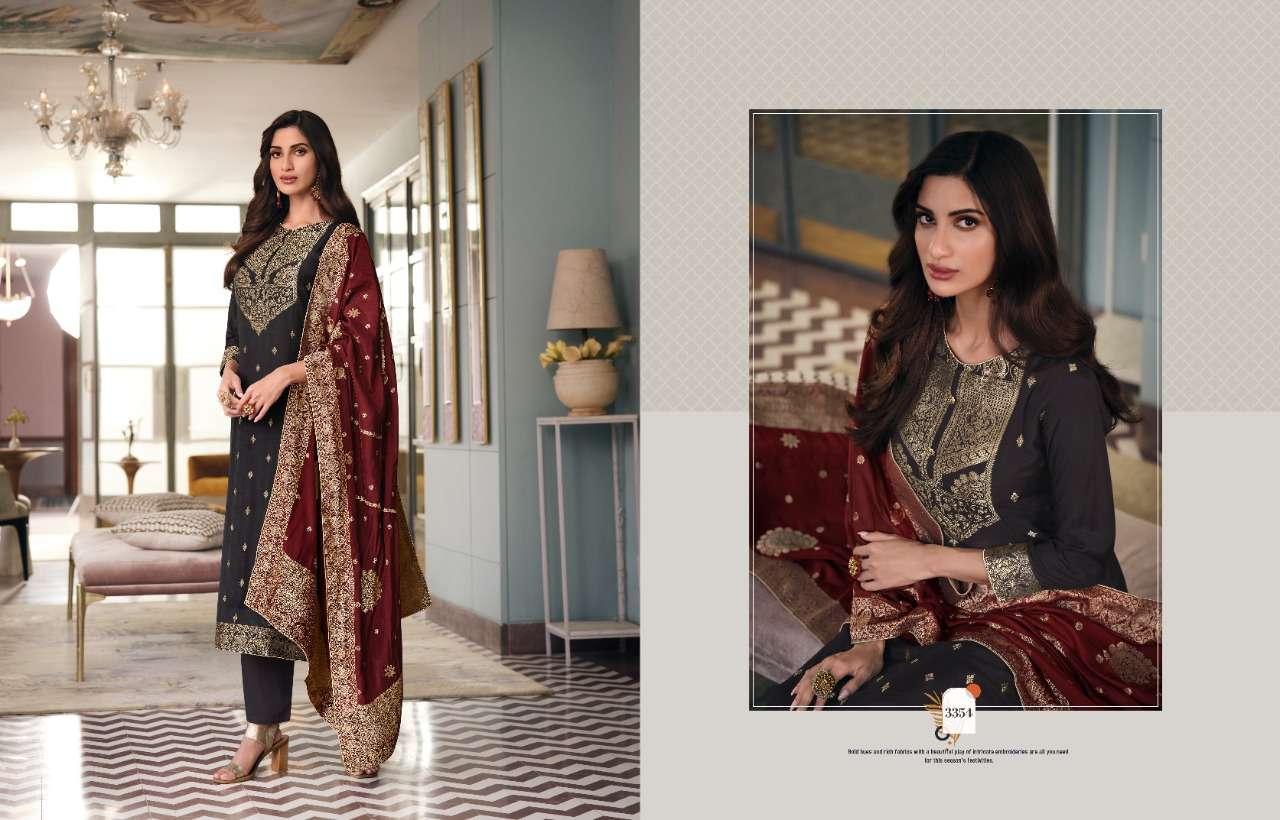 AARYA VOL-2 BY CHARMY 3351 TO 3356 SERIES INDIAN TRADITIONAL WEAR COLLECTION BEAUTIFUL STYLISH FANCY COLORFUL PARTY WEAR & OCCASIONAL WEAR WEAVING SILK JACQUARD DRESSES AT WHOLESALE PRICE