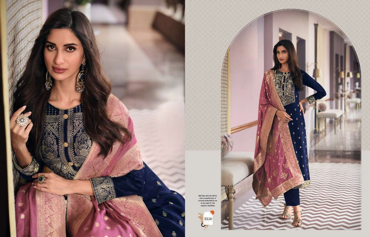 AARYA VOL-2 BY CHARMY 3351 TO 3356 SERIES INDIAN TRADITIONAL WEAR COLLECTION BEAUTIFUL STYLISH FANCY COLORFUL PARTY WEAR & OCCASIONAL WEAR WEAVING SILK JACQUARD DRESSES AT WHOLESALE PRICE