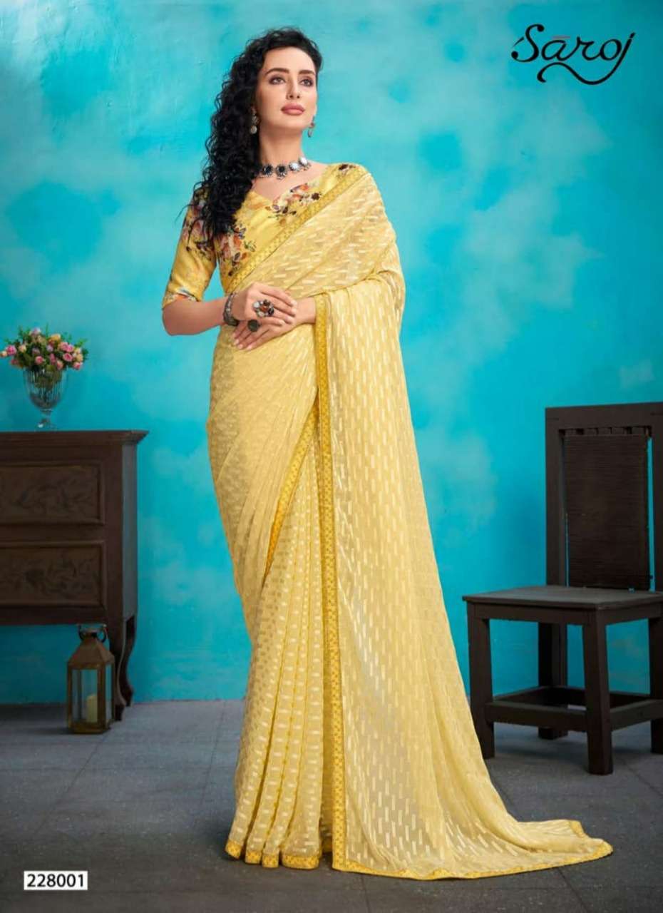 ANJALI BY SAROJ 228001 TO 228006 SERIES INDIAN TRADITIONAL WEAR COLLECTION BEAUTIFUL STYLISH FANCY COLORFUL PARTY WEAR & OCCASIONAL WEAR WEIGHTLESSA GEORGETTE SAREES AT WHOLESALE PRICE